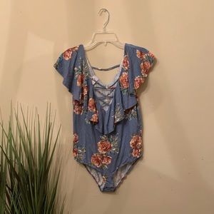 Lilian Off Blue Floral Bodysuit